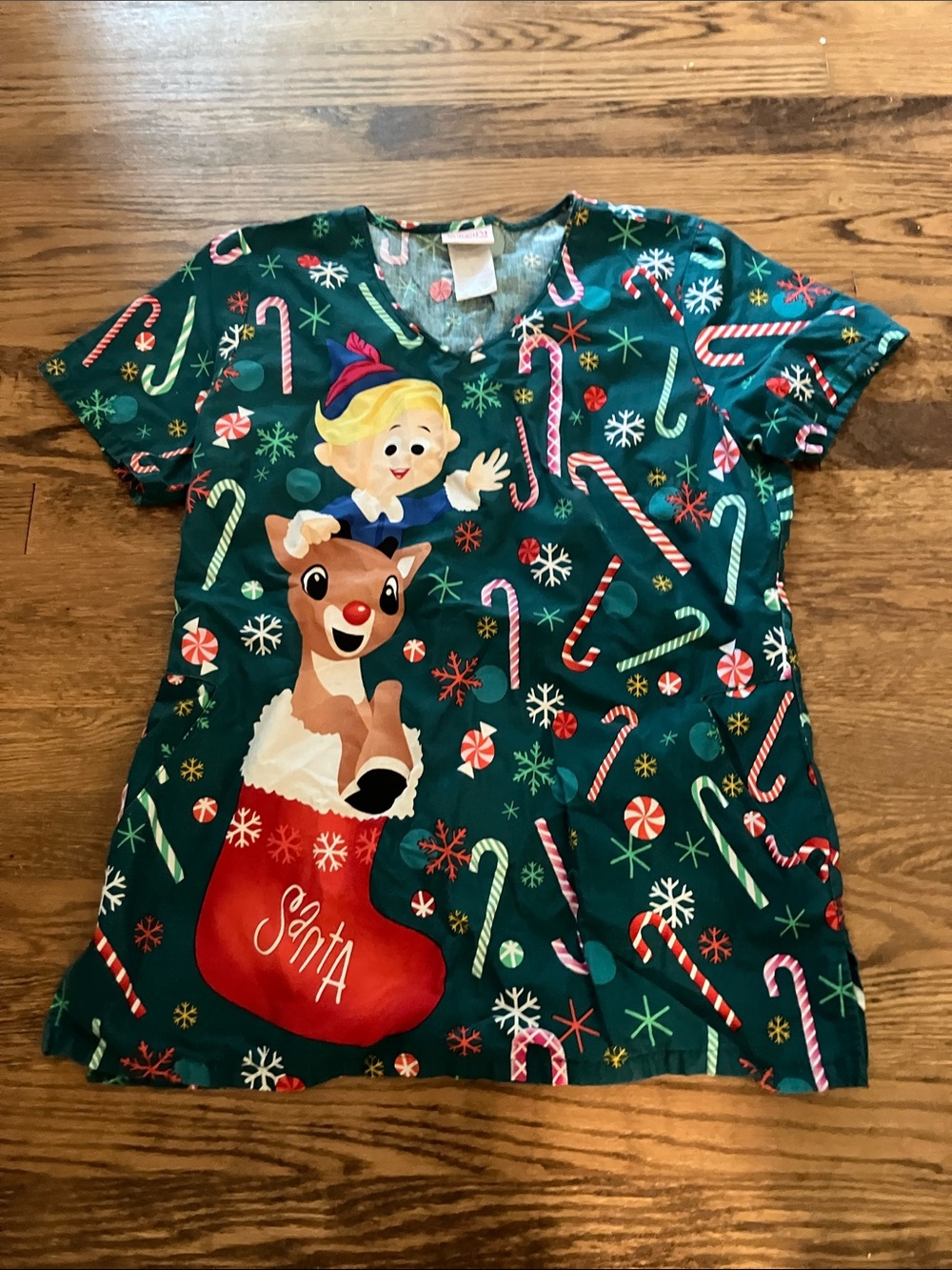 Rudolph Christmas Scrub Top Size S